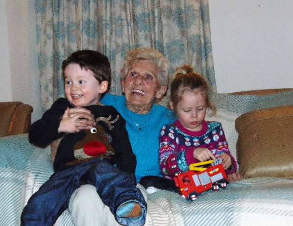 (Margaret with her great grandchildren Amelia Morgan-Lovatt and twin brother Isaac)
